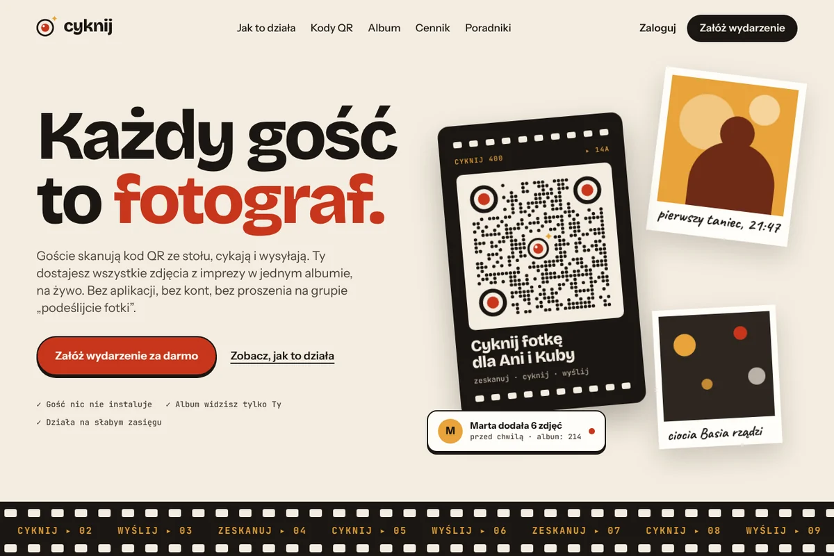 Cyknij – zbieranie zdjęć od gości przez kod QR, produkt JiraSoft