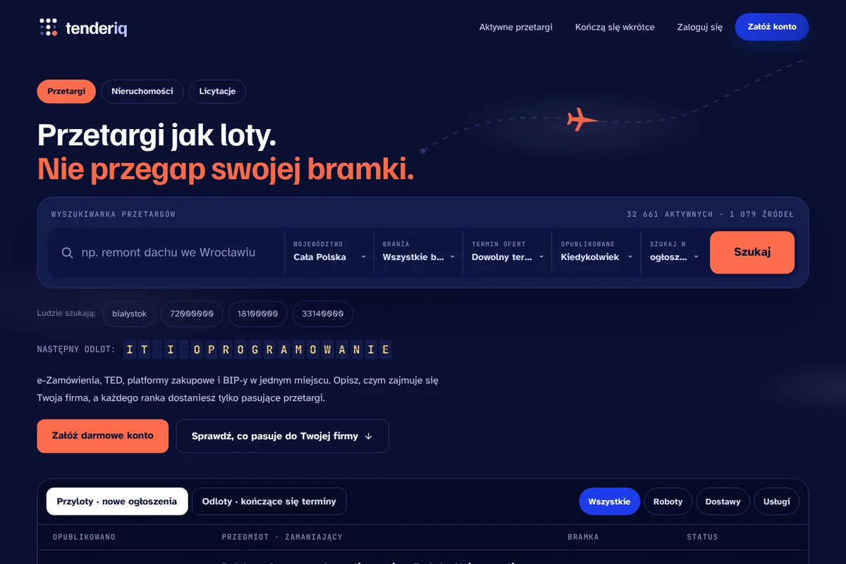 TenderIQ – wyszukiwarka przetargów publicznych zbudowana przez JiraSoft
